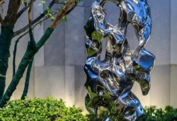 四川太湖石雕塑-园林景观不锈钢镜面抽象太湖石雕塑